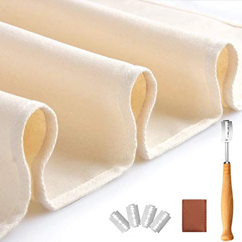 Medium Professional Bakers Dough Couche (30\'\' Ã— 18\'\')- Inch Linen Pastry Cloth for Baking Baguette, with Bread Lame and Replaceable 5 Blades,including Leather Protective Cover