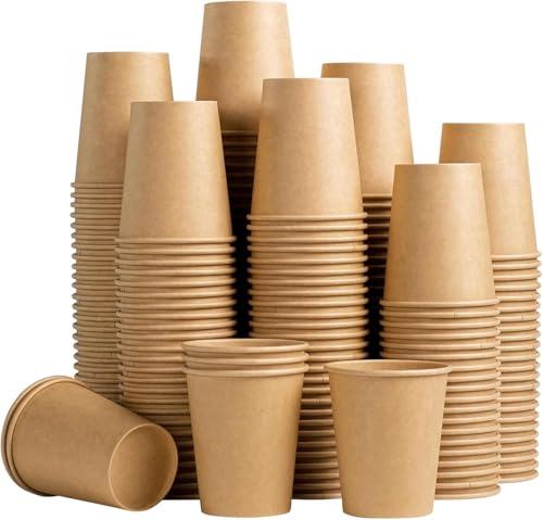 200 Pack 8 oz Kraft Paper Cups, Brown Paper Coffee Cups, Unbleached Paper Cups for Hot/Cold Beverage Party Home Office