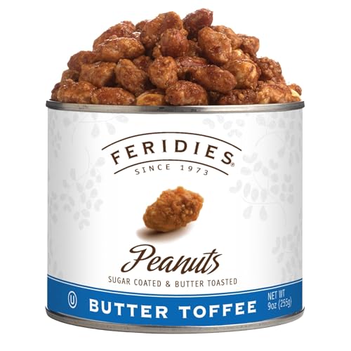 FERIDIES Butter Toffee Candied Peanuts, Buttery Sweet Sugar Toasted Fancy Peanuts, All-Natural OU-Dairy Kosher Certified, 9oz CAN