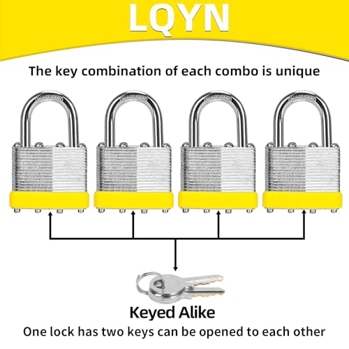 Image of Padlocks with Same Key, LQYN 100 Pcs Laminated Keyed Padlock (1-9 /16 inch, 40mm), Keyed Alike Locks, Normal Shackle, for Storage Locker, Hasp Latch, Toolbox, Sheds