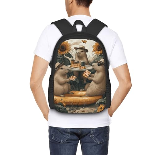 Image of Cute Capybara Print Backpack For Men Women Lightweight Daypack For Daily Commutes Business Travel Hiking