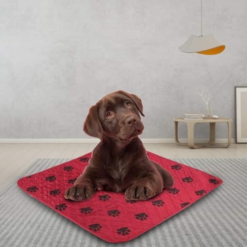 Image of Reusable Dog Pee Pads, Waterproof Training Pads for Dogs, Dog Pee Pad Urine Mat for Pet Dogs Cats(70*80cm-Red)