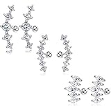 AFFORDABLE PIERCING SET - 3 Paare in einem Set, alle in verschiedenen Stilen, 1 Paar Ohrpiercing mit 5 Teardrop CZ Intarsien, 1 Paar mit 5 CZ Intarsien, 1 Paar 7 CZ Intarsien.Mehr Auswahl für das tägliche Tragen.Das sparsamste Set für Sie verdienen den Kauf.