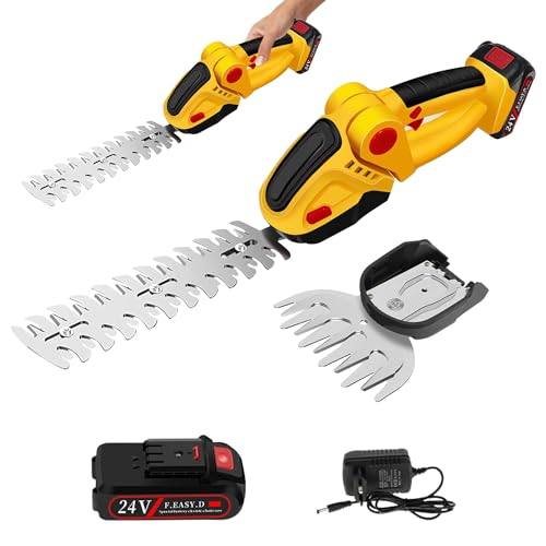 2 en 1 Taille Haie Electrique sans Fil, 24V Cisaille à Gazon sur Batterie Rechargeable Coupe Bordure sans Fil avec Batterie 1500mAh pour Arbustes, Jardin,...