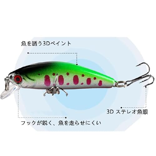 シーバス ルアー ABS材質 遠投 アクション スローシンキング シャロー トレブルフック装着 釣果アップ 多種カラー 管理釣り場 管釣り 源流 支流 A0196-8 2枚目