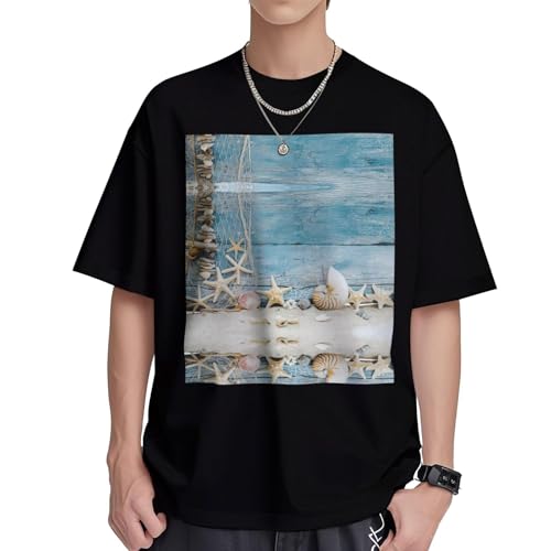 T-shirt respirant homme en coton frais anti-transpiration motif étoile de mer col rond