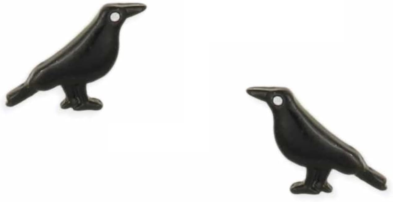 Zad Women's Black Crow Mini Stud Earrings, Edgar Allan Poe Raven Literary Quote Jewelry, Gothic Fashion Accessories