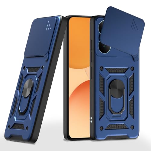 Image of Pikkme Back Cover for Realme P4 Pro 5G | D10 Tough Armor | 360 Protection Case | Sliding Camera Shield Cover & Ring Holder Stand Bumper Case (Blue)