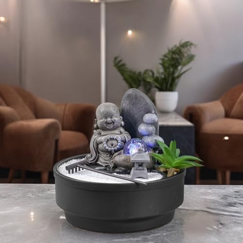 Miniatura 8 de Sikhi Zen Light - Fuente De Mesa Para Jardín, Diseño De Jardín Zen, Estatua De Buda Extraíble, Luz Led Colorida, Decoración De Ambiente Relajante, Jardín Zen Arena Blanca, Fuente De Mesa De Circuito