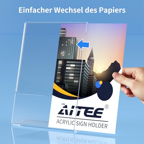 AITEE A5 Acryl Tischaufsteller Schräg: 6 Stück Transparent Aufsteller Plexiglas Werbeaufsteller L-ständer für Büro, Restaurant, Geschäft, Hotel, Werbeaktionen, Theke