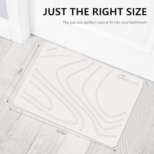 Image of SUTERA Rubber- Stone Bath Mat, Diatomaceous Earth Shower Rectangular Shape Mat, Non-Slip Super Absorbent Quick Drying Bathroom Floor Mat, Natural, Easy to Clean (White Wave)