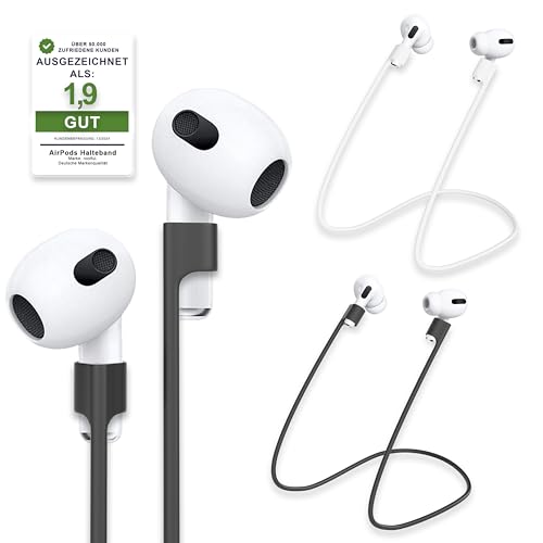 rootful.® 2X AirPods Halteband [ZUVERLÄSSIG] Halterung für Sport, Reisen UVM. - Anti-Verlust Zubehör - Straps aus weichem Silikon kompatibel mit Generation 1, 2, 3, 4 AirPods Pro 1,2