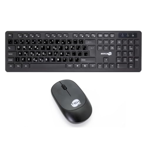 Teclado y ratón inalámbrico Simpletek 2.4GHz con layout griego GR negro
