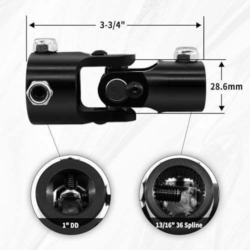 Ovabeyna 13/16" -36 Spline x 1" DD Black Steering Universal Joint Single U Joint Shaft,Total Length: 96mm (3-3/4") by Ovabeyna - Image 2