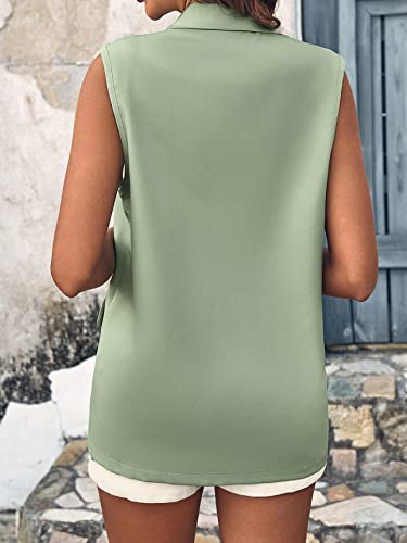Wdirara Women's Button Open Front Vest Blazer Sleeveless Jacket Outerwear Green L #TOP1