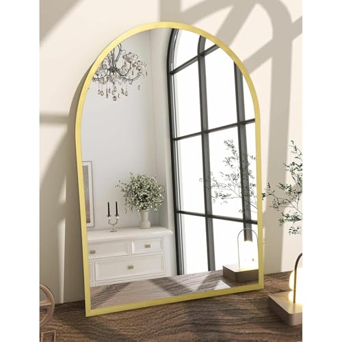 Image of Arched Wall Mirror 20 inchx16 inch Arch Mirror Aluminum Alloy Frame Bathroom Mirror for Vanity Living Room, Bedroom, Entryway Large