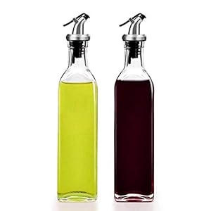 infinity hub Glass Oil-Vinegar Dispenser Bottle, Leak-Proof Cork, Transparent Oil Pourer and Holder(500 ml, Pack of 2)