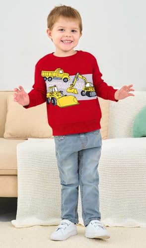 Image of Akyzic Toddler Boys Sweatshirts Cotton Crewneck Truck Shirt Dinosaur Long Sleeve Pullover Tops Tees 2-8T