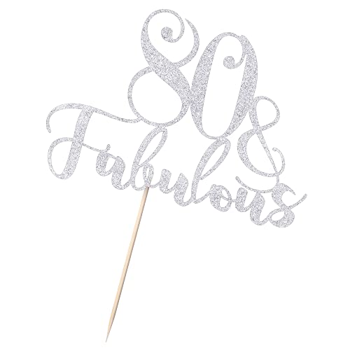 Yuinyo Handmade Glitter 80 & Fabulous Cake Topper Party Decoration, 80 Birthday Cake Topper, Eighty And Fabulous Cake Bunting Decor,80Th Happy Anniversary Cake Topper (Silver) #TOP3