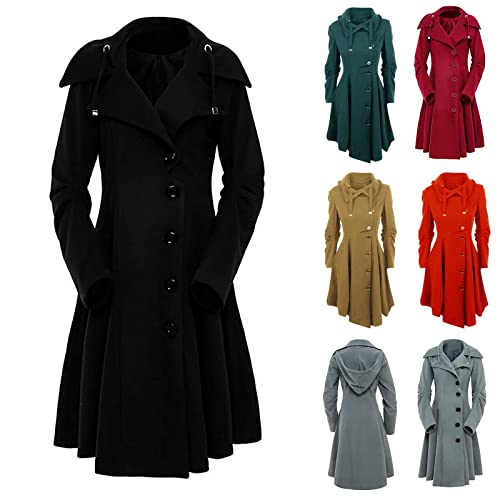Seryu Women's Warm Single Breasted Wool Pea Coat Trench Coat Jacket With Hood Black #TOP2