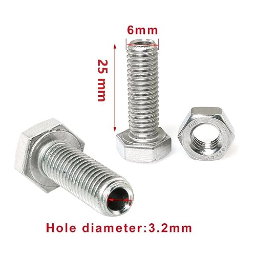 Image of 2pcs Cylindrical Hollow External Hexagon Screw 304 Stainless Steel Lamp Threading Screws Through Hole Bolt M6x25