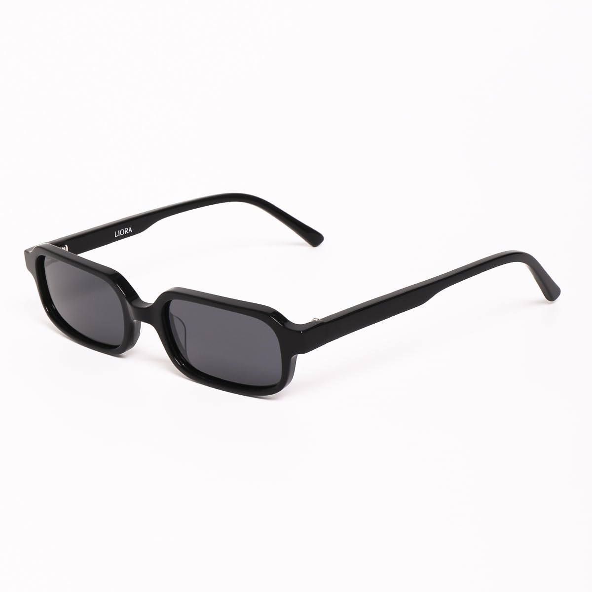 Liora Emilia Sonnenbrille Rechteckig Schwarz Schmaler Acetat-Rahmen 90er-Jahre Retro Unisex Polarisierte Gläser UV400 100% UVA/UVB Schutz mit Premium