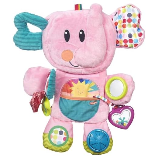 Playskool Fold 'n Go Elephant Stuffed Animal Tummy Time Toy for Babies 3 Months and Up, Pink (Amazon Exclusive)