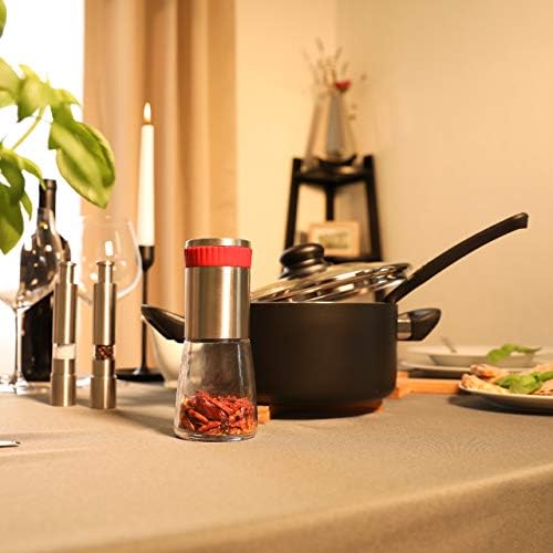 Relaxdays Chili Mill, Stainless Spice Shaker with Herb Grinder, 16 cm Tall, Red-Silver