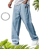 Photo Gallery gxjixf mens hemp pants, casual lightweight linen pants, embroidered logo drawstring loose elastic waist pocket trousers (light blue,s) Photo Gallery gxjixf mens hemp pants, casual lightweight linen pants, embroidered logo drawstring loose elastic waist pocket trousers (light blue,s)