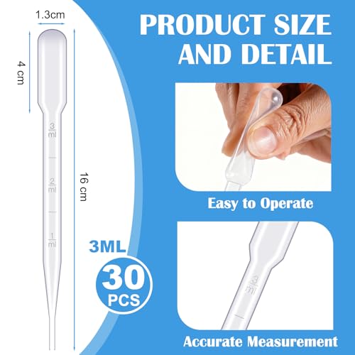 30 Stück Pipette 3ml, Kunststoff Pipetten Einweg Pipetten Dosierpipette, Transferpipetten Plastik Tropfer Pinpette Dünger Einmalpipetten für Experiment, ätherische Öle, Haustier, Pflanze
