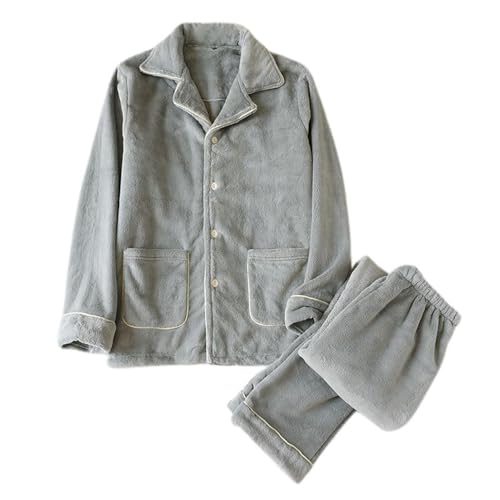 Lu's Chic Men's Long Sleeve Fuzzy Pajamas Fleece Pj Set Plush Warm Fall Thick Winter Sleeping Lounge Soft