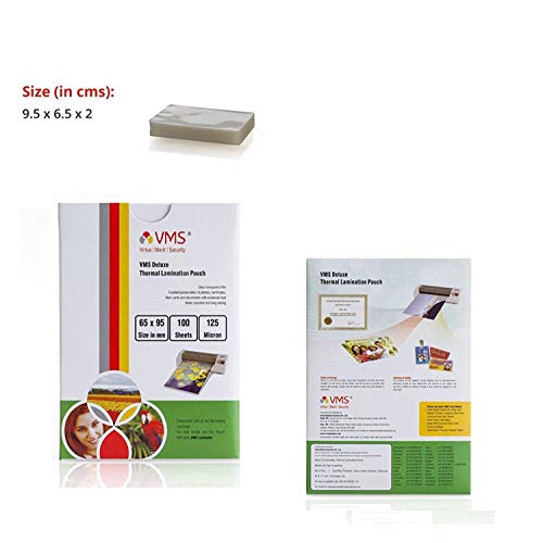 Image of VMS Deluxe 225x310mm 80 Micron A4 Lamination Pouch - 100 Sheets & VMS Deluxe Thermal Lamination Pouch 65x95mm 125 Micron - Pack of 4 (400 Sheets) for Id Card