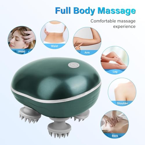 Image of Electric Scalp Massager- 96 Silicone Kneading Points with Detachable Heads | Multi-Use Scalp, Body & Head Massager for Hair Growth | Ergonomic Green Design (Green)