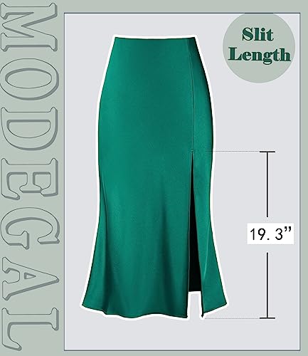 Modegal Women's Sexy Satin Side Split Thigh High Waisted Casual A Line Midi Skirt #TOP5