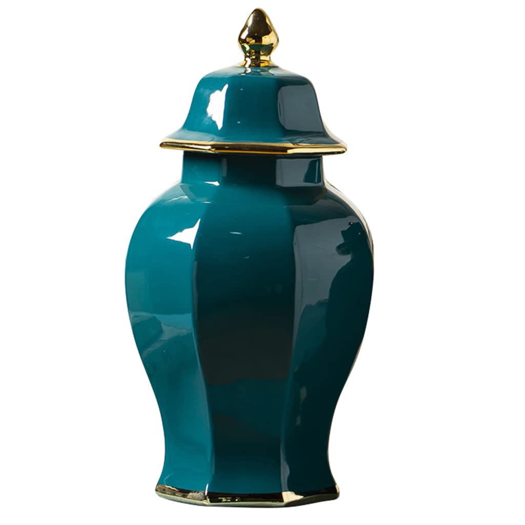 asdchZen Ginger Jar Vase With Lid Porcelain Ginger Jar With Gold Trim Ceramic Decorative Jars For Home Office Table Living Room Bookshelf Mantle Fireplace Centerpieces Green-L,Green-Medium