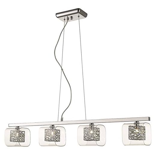 Spring 4 Light Ceiling Pendel Bar Mesh Chrome Glass Four, G9