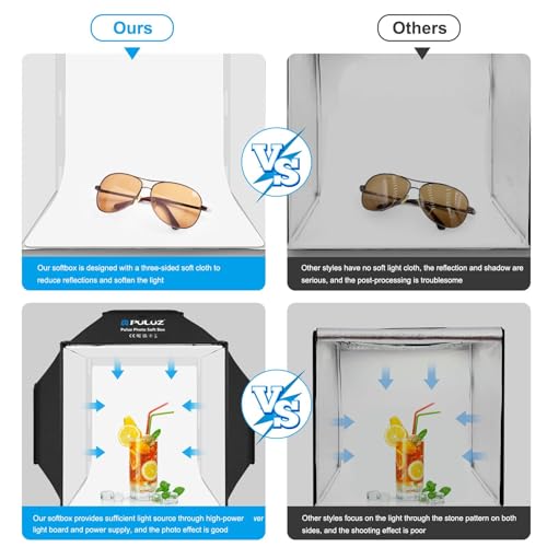 Light Box, PULUZ 16"x16" Studio Light Box with 480pcs LEDs Lights 4 Color PVC Photography backdrops Shooting Tent for Jewelry and Product Portable Lightbox Picture Box for Photography (Upgrade)