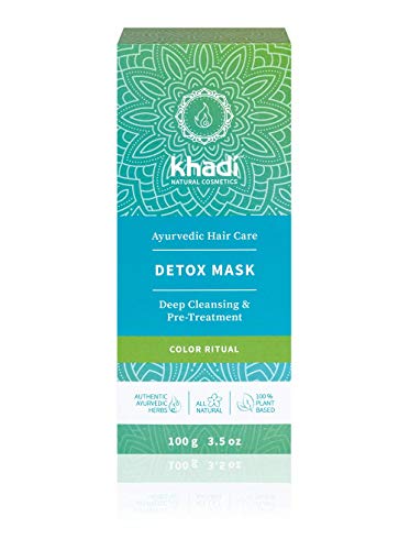 KHADI DETOX MASK Ayurvedic Hair Mask, color pre-treatment & deep cleansing with Amla activated carbon, removes silicone buildup & styling product residue, 100% herbal & vegan, natural cosmetic, 3.5oz