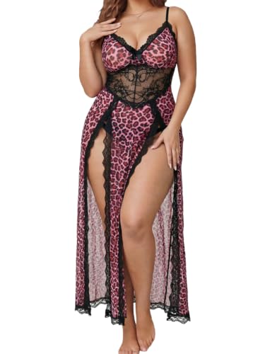 Image of Alrovetoney Plus Size Lingerie For Women Babydoll Sexy Mesh Maxi Nightdress Exotic Sleepwear Side Slits