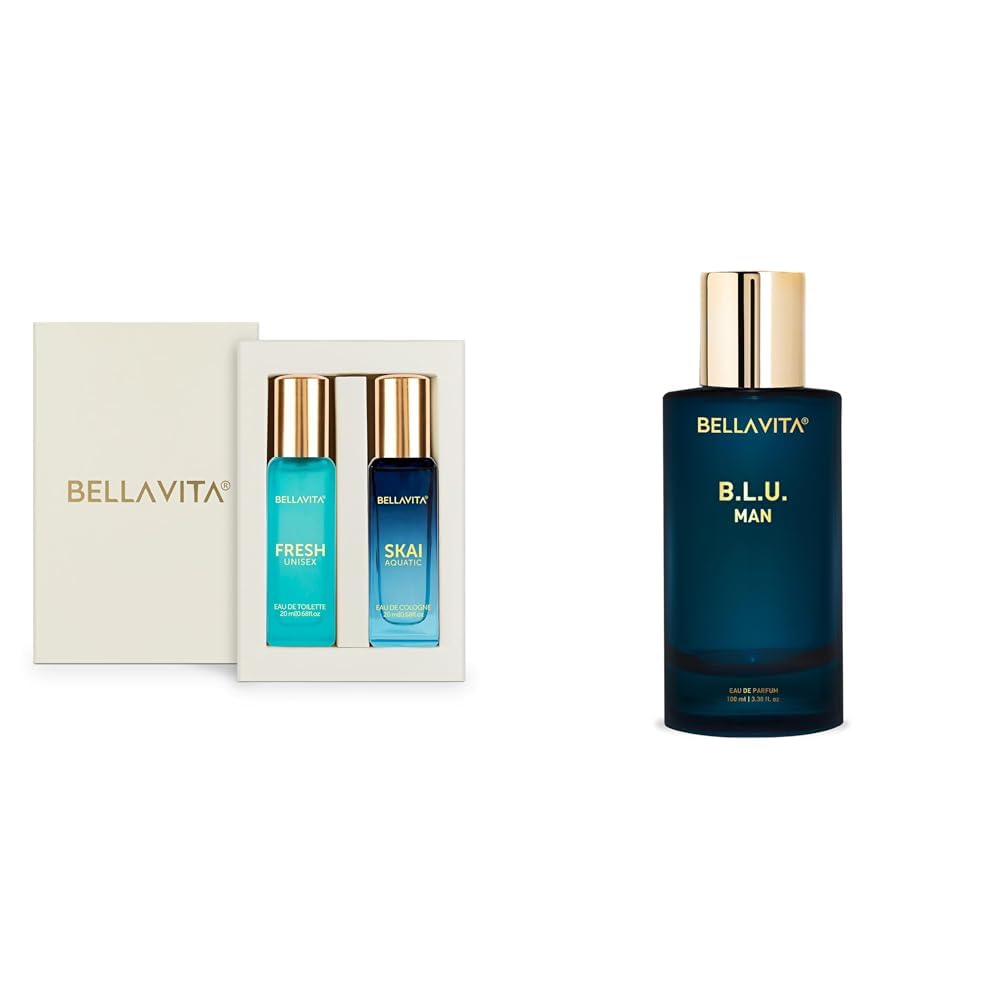Bella Vita Luxury Skai Aquatic EDC & Fresh EDT Unisex Combo with BergamotYlang YlangPink PepperLong Lasting Fragrance ScentPack of 2 20Ml Each B.L.U Men Eau De Parfum Liquid Perfume-image-45