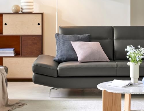 Image of Fabrique Swanky Leatherette 3 Seater Sofa Set with Puffy Luxury Dark Grey | Stylish Home Office & Living Room Furniture | Lightweight Design with Durable Stainless Steel Legs