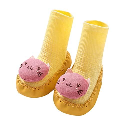 Infant Boys Girls Socks Shoes Infant Shoes Floor Socks Shoes Cartoon Cute Outwear Baby Shoes First Steps (Yellow, 6 Infant)