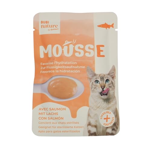 Bubimex - Bubi Nature Mousse - Sabor salmón - 50 g - Alimento complementario para Gatos - Comida húmeda - Textura cremosa - Apto para Gatos esterilizados - Promueve la hidratación