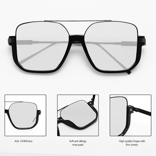 Image of GUVIVI Retro Oversized Aviator Sunglasses for Women Men Square Double Bridge Pilot Sun Glasses 70s Trendy Shades