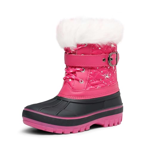 DREAM PAIRS Girls Boys Snow Boots Water-Resistant Outdoor Warm Cozy Anti-Slip Mid Calf Faux Fur Lining Winter Shoes for Little/Big Kids 11 Little Kid Fuchsia