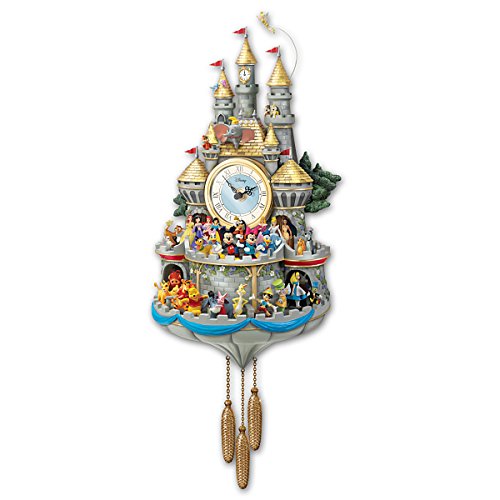 The Bradford Exchange Disney Timeless Magic Musical Wall Cuckoo Clock Masterpiece Handmade With 43 Rotating Characters Castle Windows Light Up Plays Melody A Dream is a Wish Your Heart Makes 20-Inches