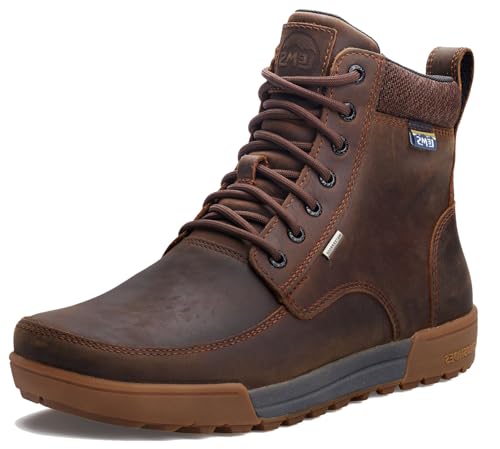 Lems Boulder Summit WP - Leder Hybrid Outdoorschuh/Barfußschuh mit breiter Zehenbox, Flex Sohle und dämpfender Einlage (Rugged Bark, EU Schuhgrößensystem, Erwachsene, Herren, Numerisch, Breit, 42)