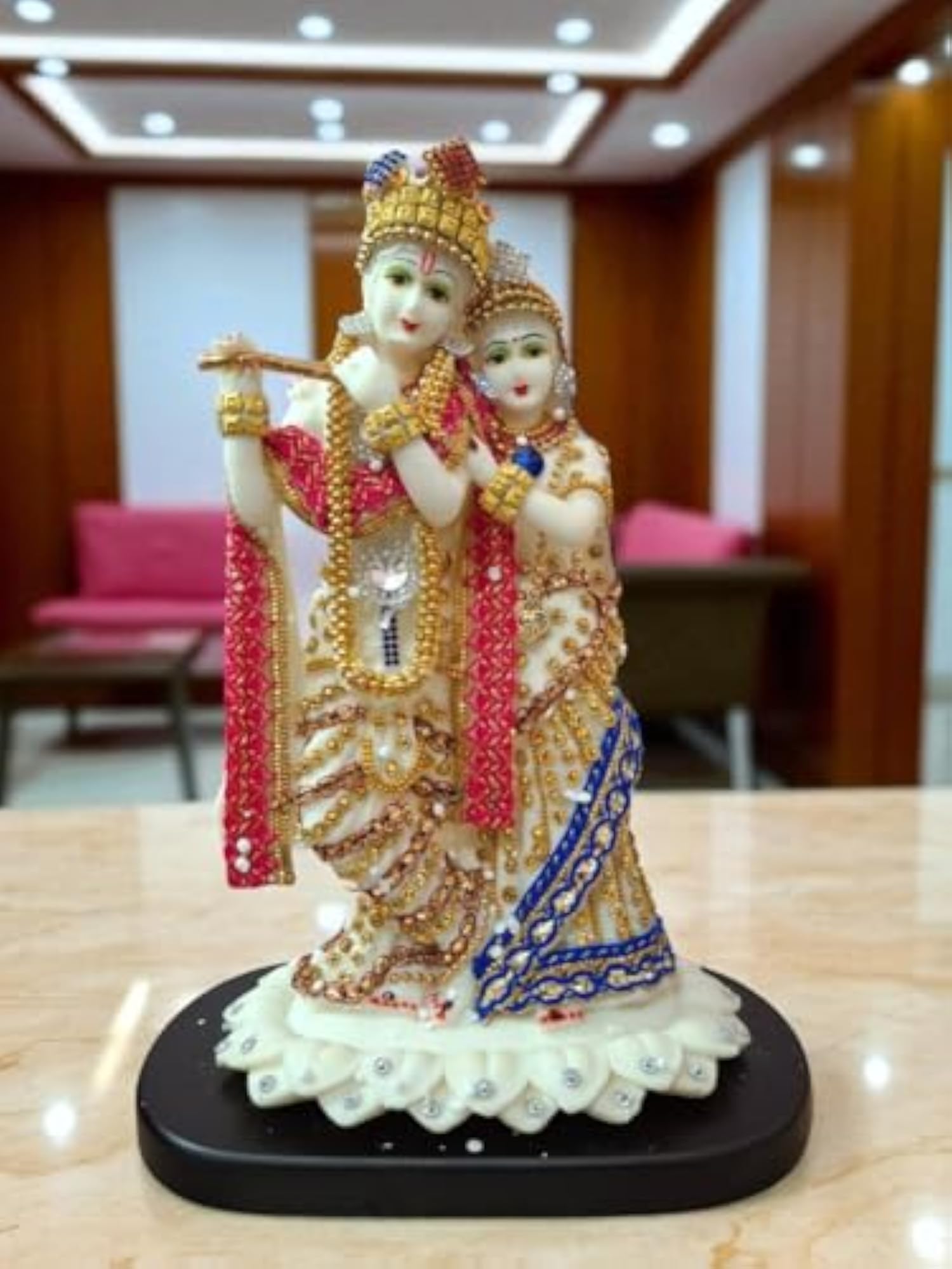 Gold Plated Radha Krishna Murti Marble Dust Idol