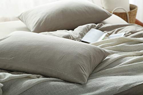Image of F.Y.Dreams 100% Washed Cotton Duvet Cover for Weighted Blanket 80x87 inches with 16 Ties, Zipper on Long Side /Khaki /Just Duvet Cover