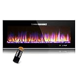 BEYOND BREEZE 50 Inches Electric Fireplace, Wall Mounted and Recessed Fireplaces Inserts with Adjustable Flame Color, Log and Crystals 9 Color Combinations, LED Touch Screen and Remote Control